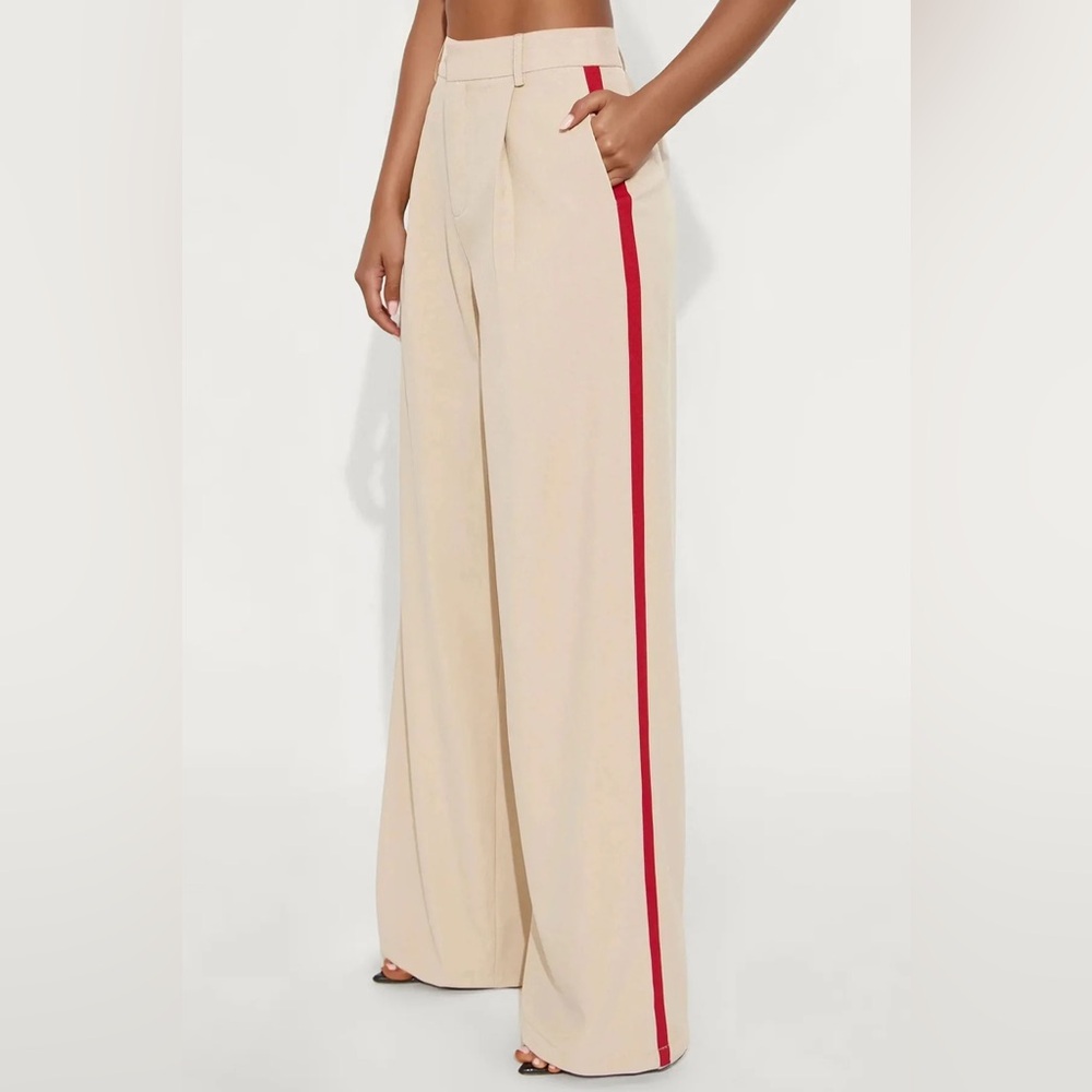 Wide Leg Trousers with Red Side Stripe